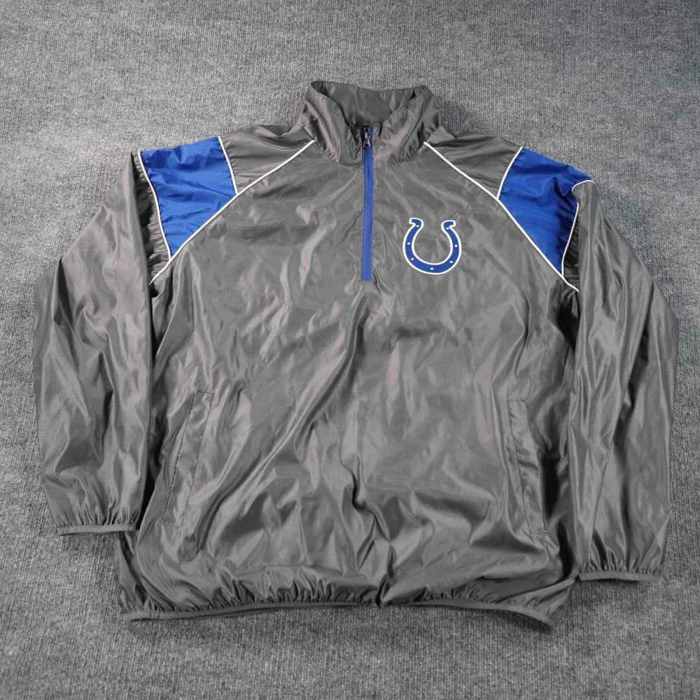 NFL Indianapolis Colts Windbreaker Mens XXL Gray Blue Quarter Zip Pullover Logo
